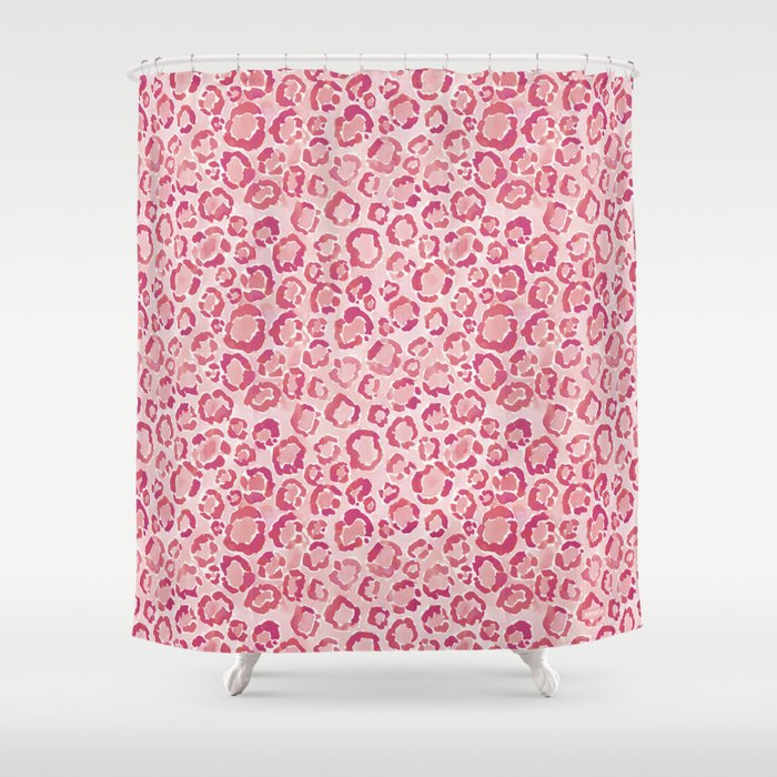 Big Kitty Kiss Watercolor Pink Animal Print Shower Curtain
