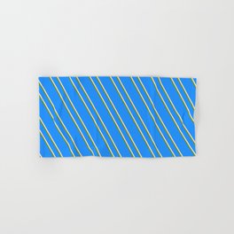 [ Thumbnail: Blue, Bisque & Green Colored Lines/Stripes Pattern Hand & Bath Towel ]