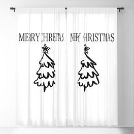 Merry Christmas Tree black and white Blackout Curtain