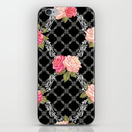 Vintage Roses and Lattice Lace on Black iPhone Skin