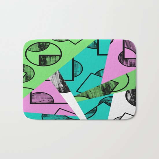 Broken Pieces - Pastel coloured, geometric, textured abstract Bath Mat