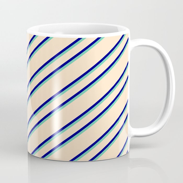 Bisque, Blue, and Aquamarine Colored Lines Pattern Coffee Mug
