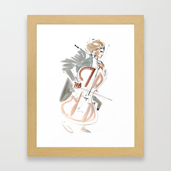 Cello Player Musician Expressive Drawing Framed Art Print