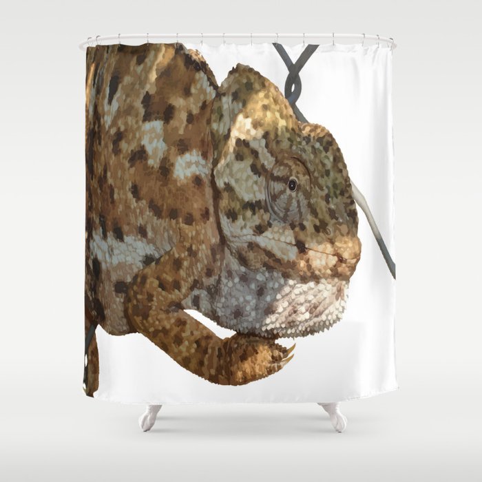 Chameleon Hanging On A Wire Fence Vector Shower Curtain