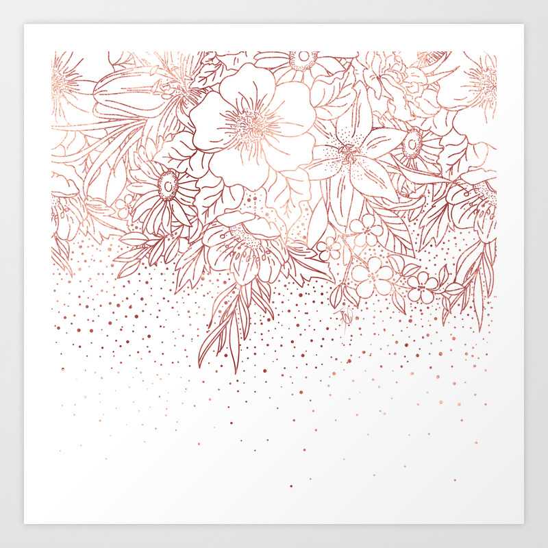 Rose Gold Hand Drawn Floral Doodles And Confetti Design Art Print By Inovarts Society6