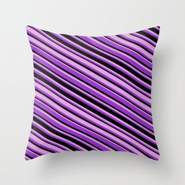 [ Thumbnail: Dark Orchid, Black, and Plum Colored Stripes Pattern Throw Pillow ]