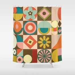 Geo play Mid century retro pattern with geometric shapes Shower Curtain