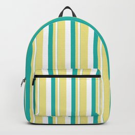 [ Thumbnail: Light Sea Green, White, and Tan Colored Stripes/Lines Pattern Backpack ]