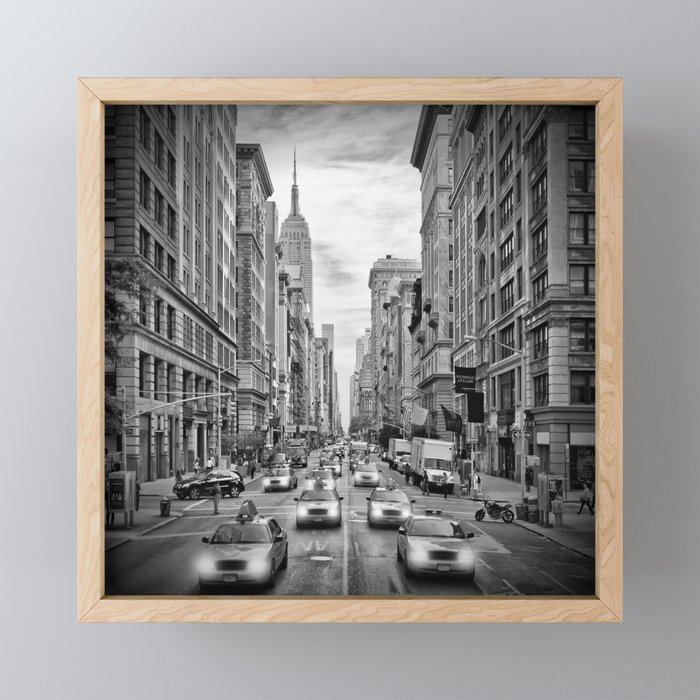 NEW YORK CITY 5th Avenue Traffic | Monochrome Framed Mini Art Print