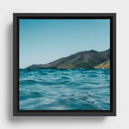 Brazil Photography - Blue Ocean By A Mountain Framed Canvas