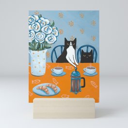 Cats and a French Press Mini Art Print