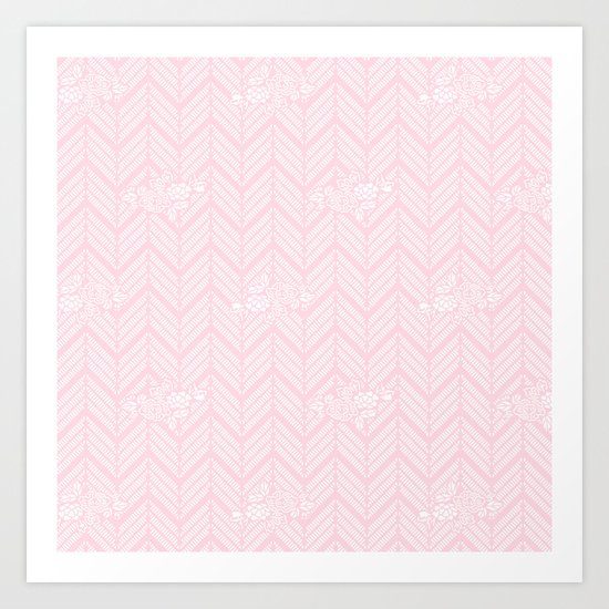 Pink Chevron Floral Art Print