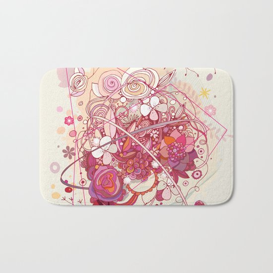 Floral universe orbit Bath Mat