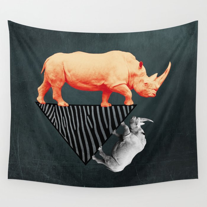 The orange rhinoceros who wanted to become a zebra Wall Tapestry