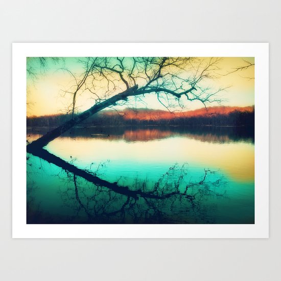 Sunrays mark the landscape Art Print