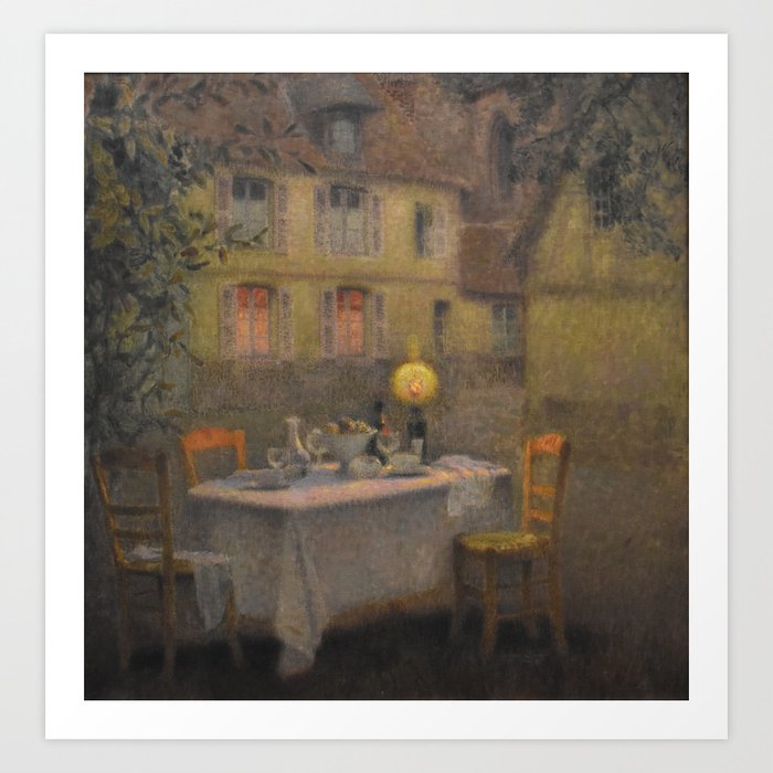La Table - romantic Tuscan dinner for two by candlelight still life masterpiece portrait French impressionist painting by Henri Le Sidaner Art Print
