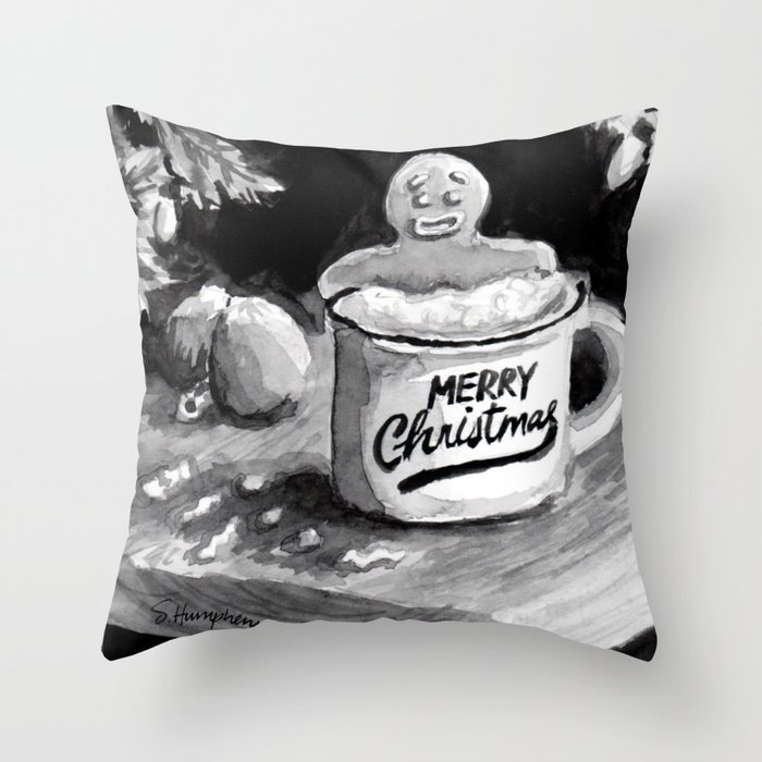 Gingerbread Man Relaxing in a Hot Tub Throw Pillow