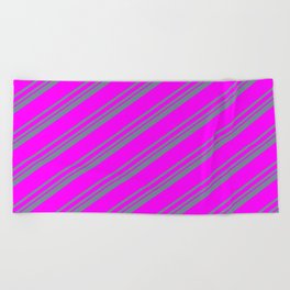 [ Thumbnail: Light Slate Gray and Fuchsia Colored Lines/Stripes Pattern Beach Towel ]