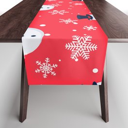 Vector Seamless Pattern with Snowman, Snow. Winter Simple, Stylish Scandinavian Repeat Texture 02 Table Runner