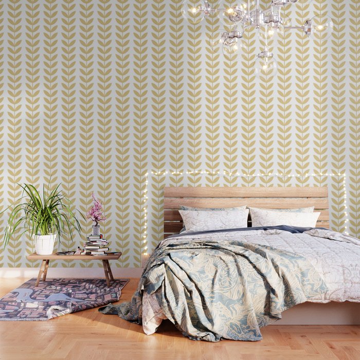 Tan Scandinavian leaves pattern Wallpaper