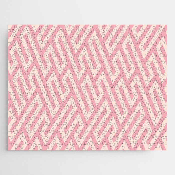 Retro Pink Geometric Pattern Mid Century Abstract Pattern Vintage Pink Pattern Jigsaw Puzzle