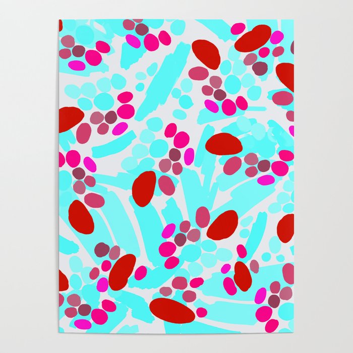 Slashes and Shapes Abstract Turquoise and Pink Poster