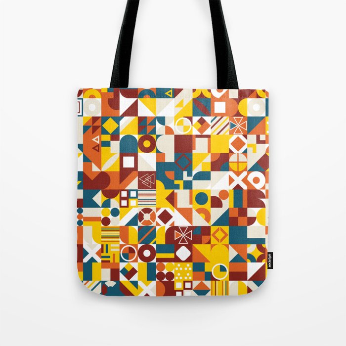 Blue, Red, Yellow Colorful Minimalist Geometric Design Gift Pattern Art Print Tote Bag