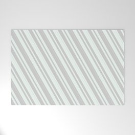 [ Thumbnail: Mint Cream and Light Gray Colored Stripes/Lines Pattern Welcome Mat ]