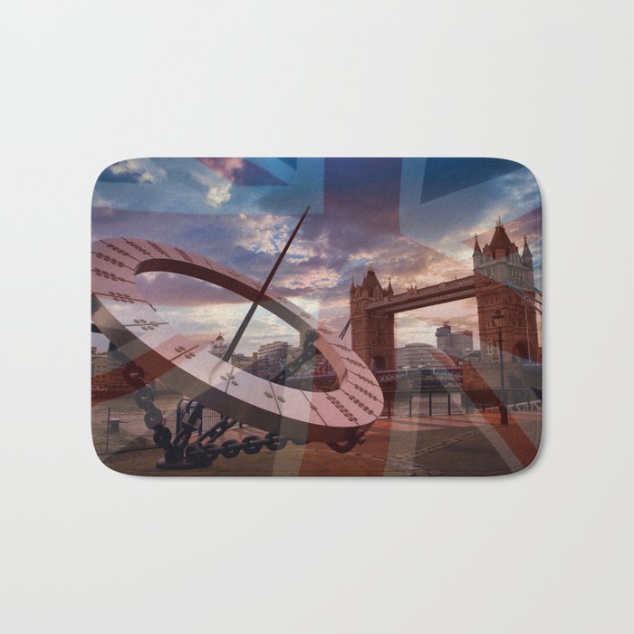 Sundial with tower bridge and faded Union Jack Bath Mat