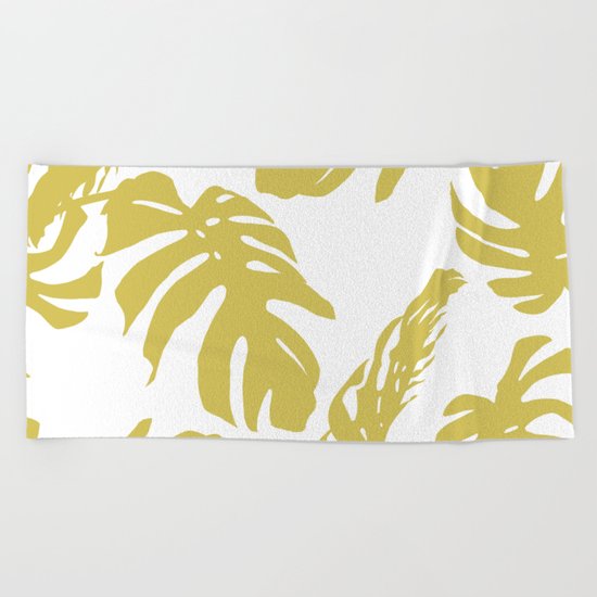 Simply Mod Yellow Palm Leaves Beach Towel