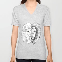 "Half Geometric Lion Head" V Neck T Shirt