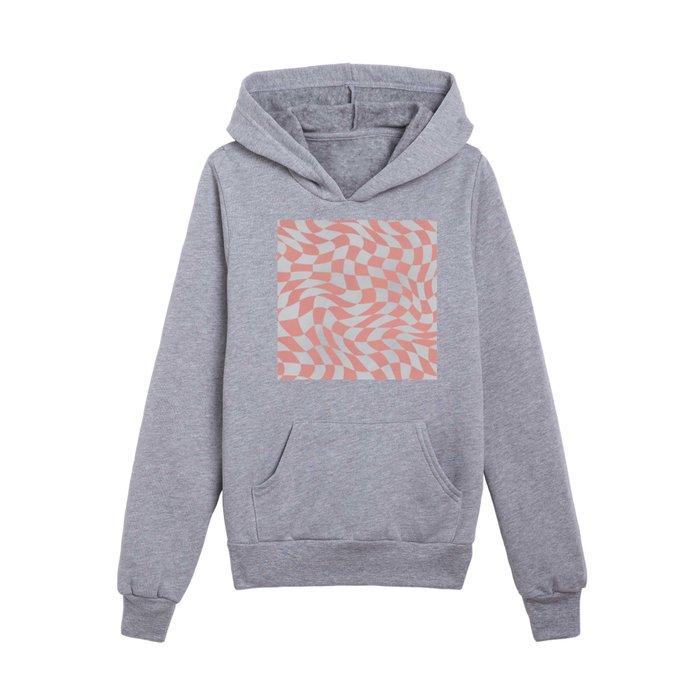 Pink and gray warp checked Kids Pullover Hoodie