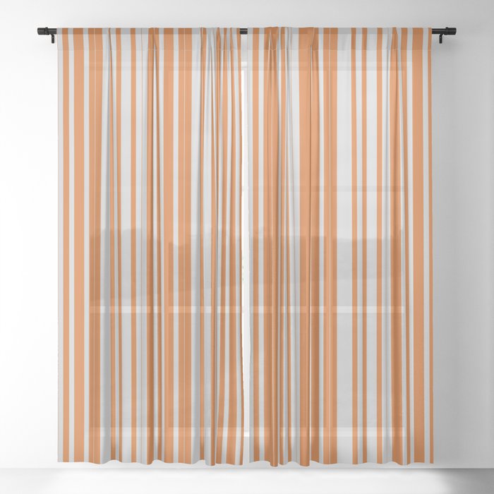 Light Grey and Chocolate Colored Lined Pattern Sheer Curtain