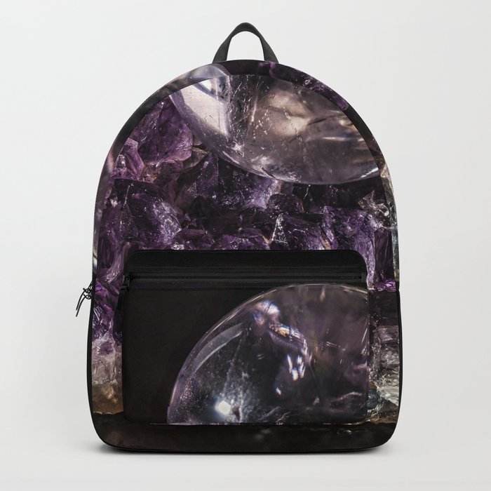 Amethyst crystal ball on Amethyst crystals Backpack