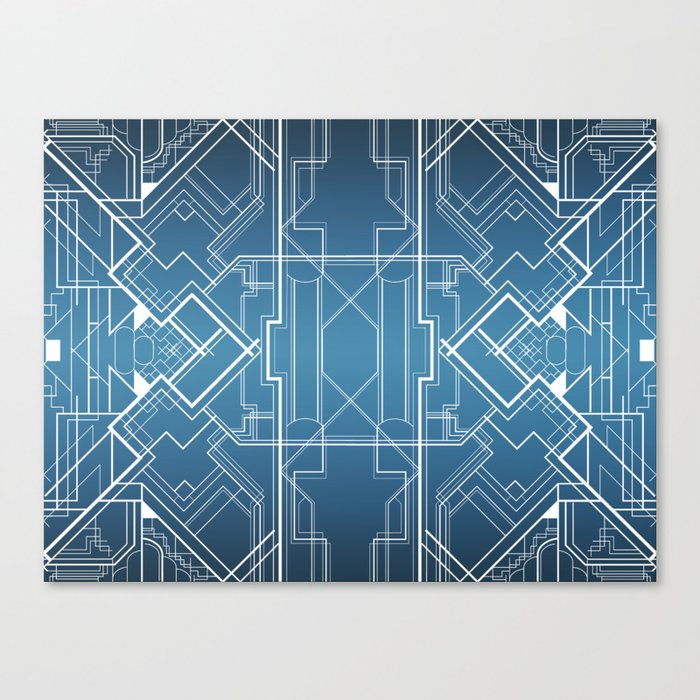 Art Deco Pattern in Blue and White Canvas Print
