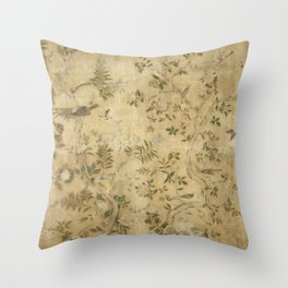 Antique 18th Century Chinoiserie Golden Garden Fresco 1740 Throw Pillow