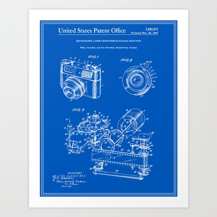 Camera Patent 1963 - Blueprint Art Print