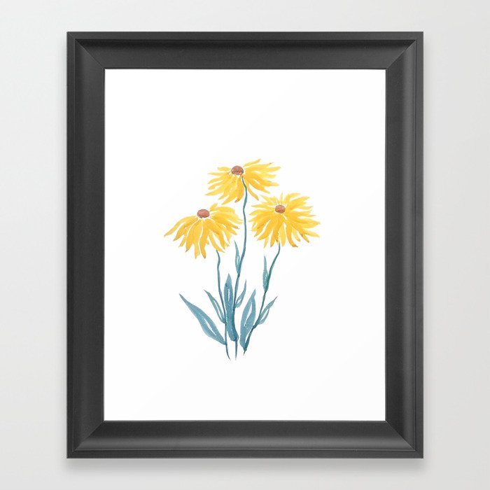 three yellow flowers Framed Art Print by Color and Color Society6