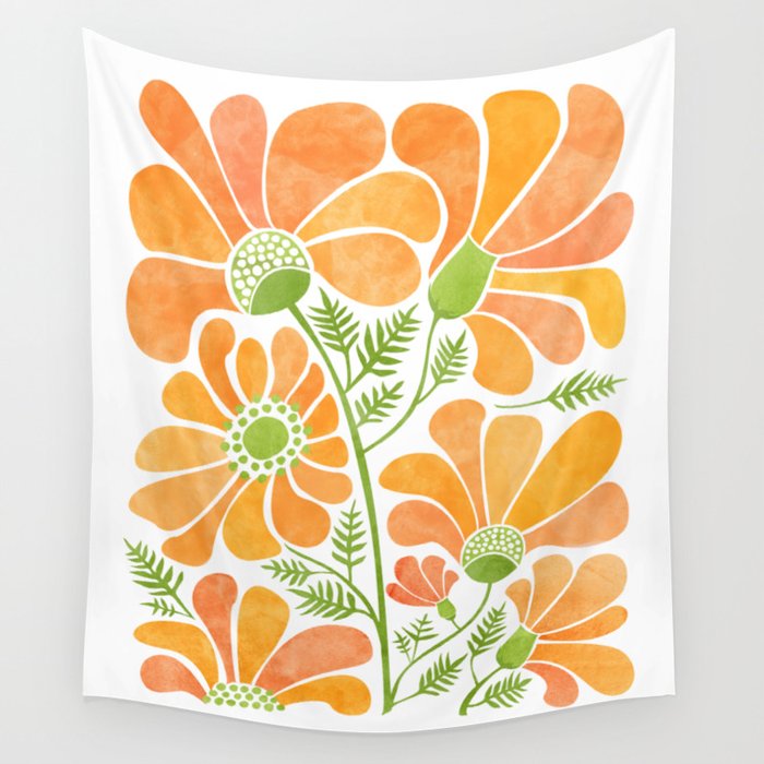 Happy California Poppies Floral Wall Tapestry