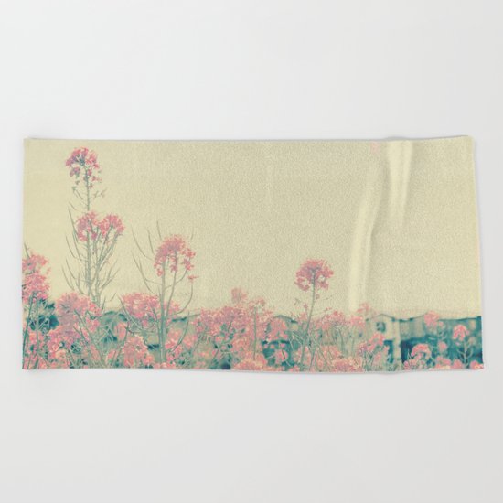 Vintage Spring Soft Pink Wildflowers Beach Towel