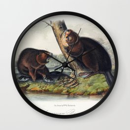 American Beaver (1854) by John James Audubon Wall Clock | Forest, Ornithologist, Traditional, Audubon, Wood, Beaver, Vintage, River, America, Painting 