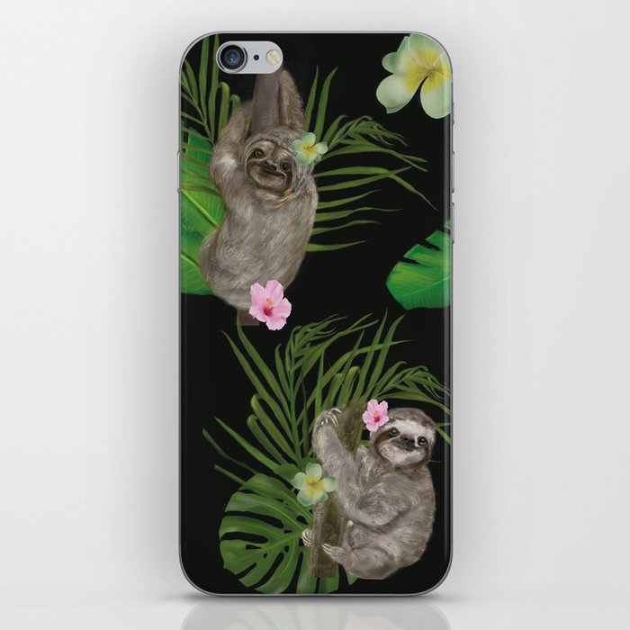 Sloth with tropical leafs iPhone Skin