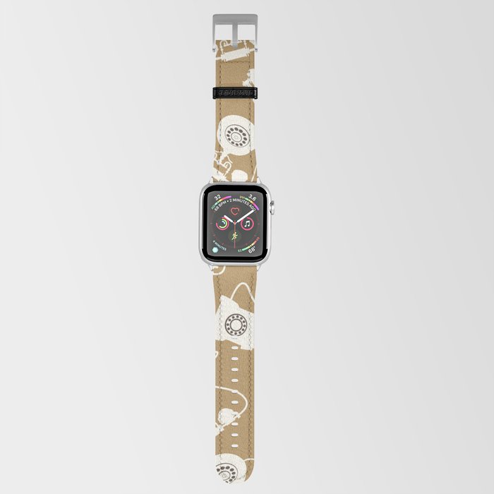 Vintage Rotary Dial Telephone Pattern on Gold Brown Apple Watch Band