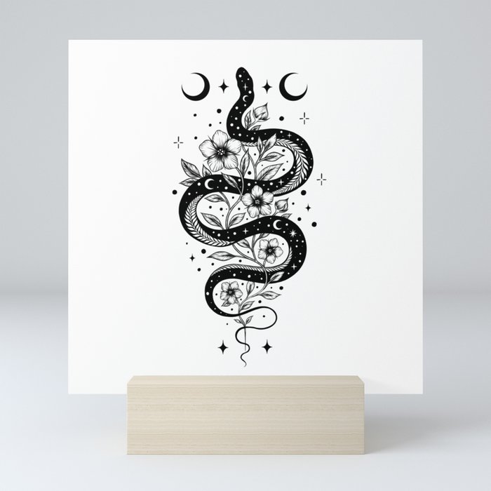 Serpent Spell -Black and White Mini Art Print