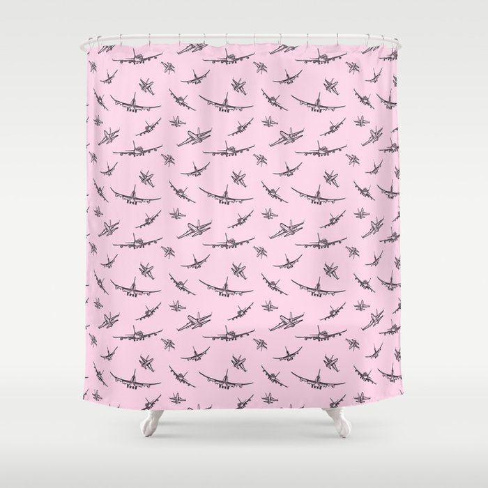Airplanes on Light Pink Shower Curtain
