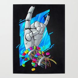 BassHand Poster | Bass, Edm, Dubstep, Headbang, Electric, Robot, Excision, Tech, Painting, Metal 