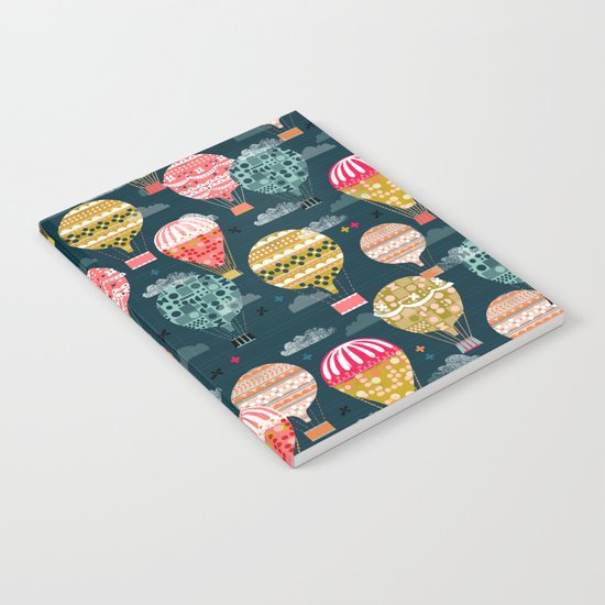 Hot Air Balloons - Retro, Vintage-inspired Print and Pattern by Andrea Lauren Notebook