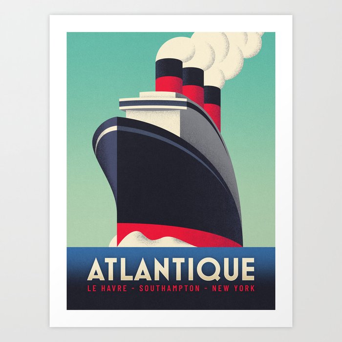Art Deco Ocean Liner Ship - Green Art Print