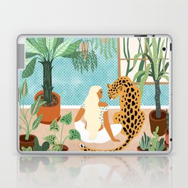 Urban Jungle Illustration, Tiger Home Decor, Woman & Modern Bohemian Wildlife Painting Laptop Skin