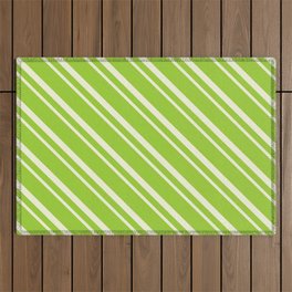 [ Thumbnail: Green and Beige Colored Lines Pattern Outdoor Rug ]